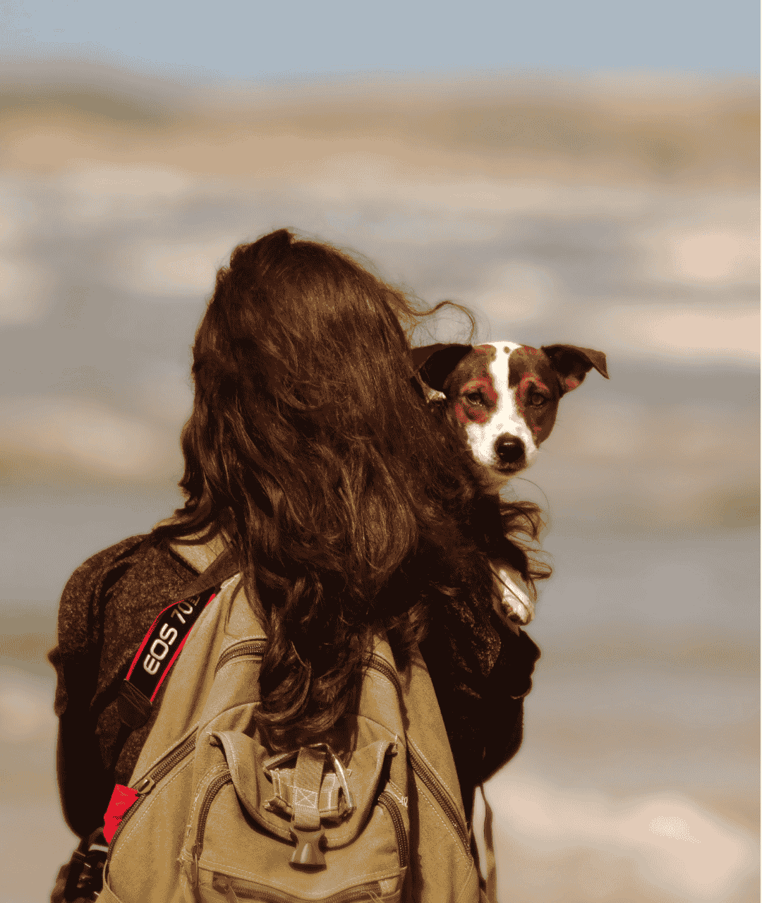 person walking with dog looking over their shoulder