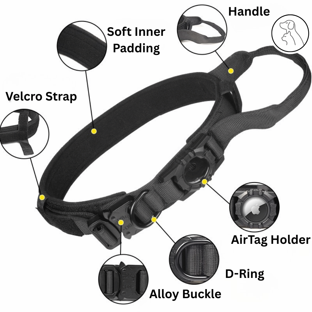 Tactical AirTag Dog Collar - Paws & Whiskers - Dog Protection Gear